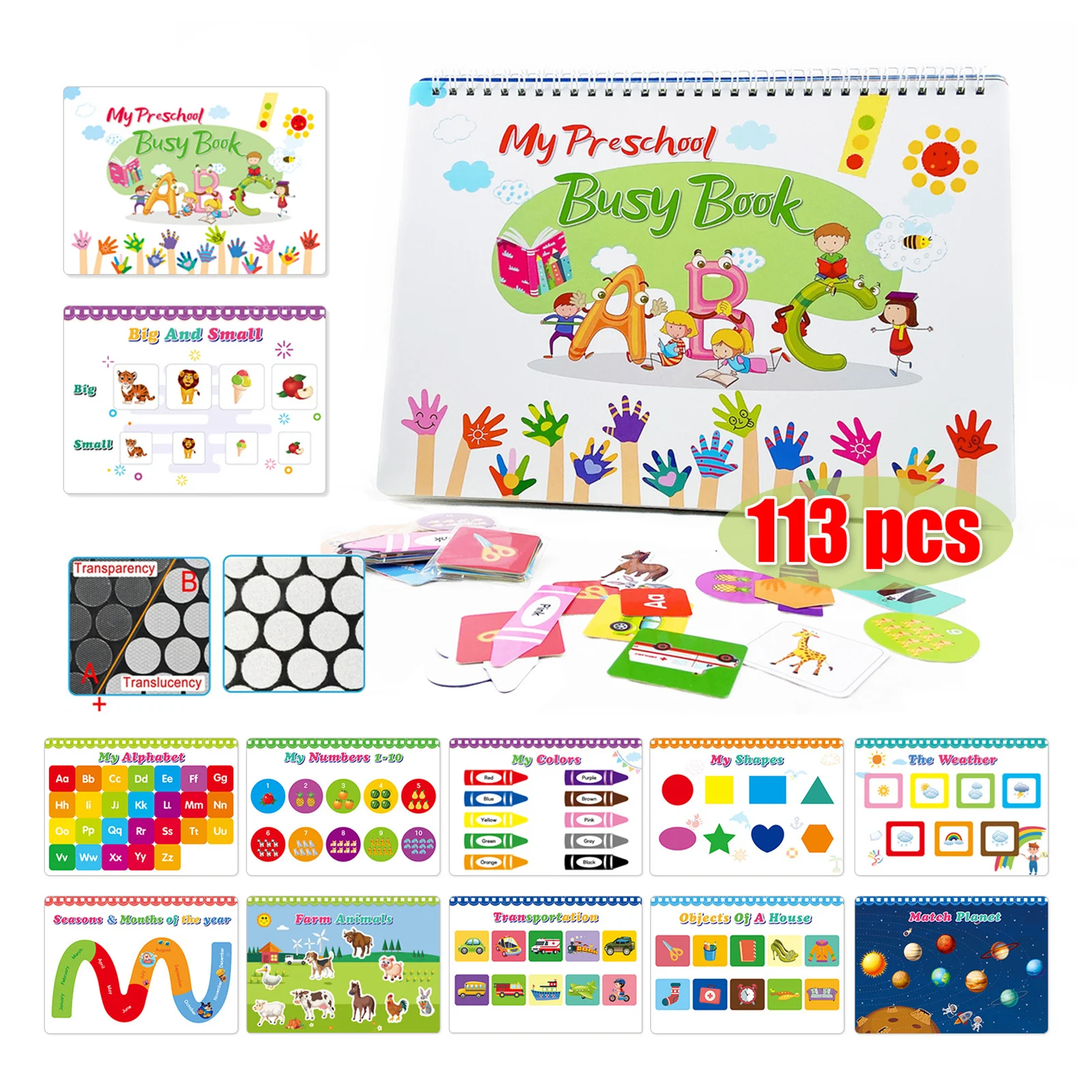 113pc Childen Busy Book Sensory Educational Toy Quiet Book Activity Binder Busy Boards Early Learning Montessori Toy For Toddler
113pc Childen Busy Book Sensory Educational Toy Quiet Book Activity Binder Busy Boards Early Learning Montessori Toy For Toddler