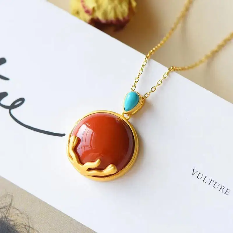 S925 Sterling Silver Inlaid South Red Pendant Clavicle Chain round Brand Lucky Pendant Green Pine Buckle Gilding Craft Silver
S925 Sterling Silver Inlaid South Red Pendant Clavicle Chain round Brand Lucky Pendant Green Pine Buckle Gilding Craft Silver