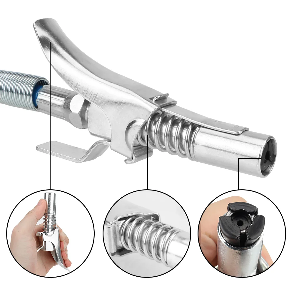 Grease Gun Coupler Coupling End Fitting 1/8”NPT SAE & Metric Zerk Fitting Quick Lock On Release Grease Gun Adapter Hose Kit
Grease Gun Coupler Coupling End Fitting 1/8”NPT SAE & Metric Zerk Fitting Quick Lock On Release Grease Gun Adapter Hose Kit