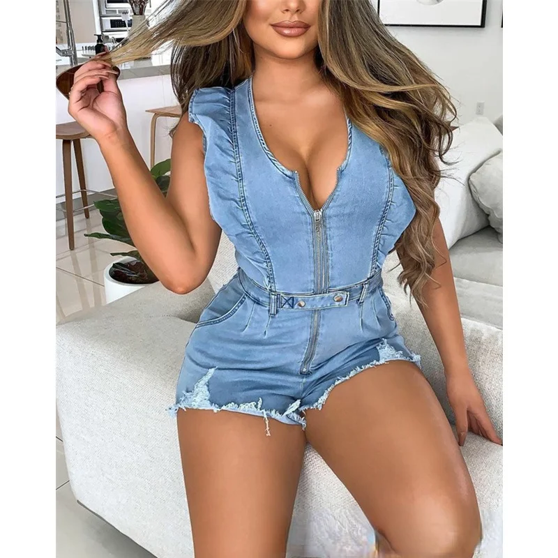 Fashion women's denim overall ladies sexy jumpsuit V-neck zipper high waist shorts thin section 2021 summer new style
Fashion women's denim overall ladies sexy jumpsuit V-neck zipper high waist shorts thin section 2021 summer new style