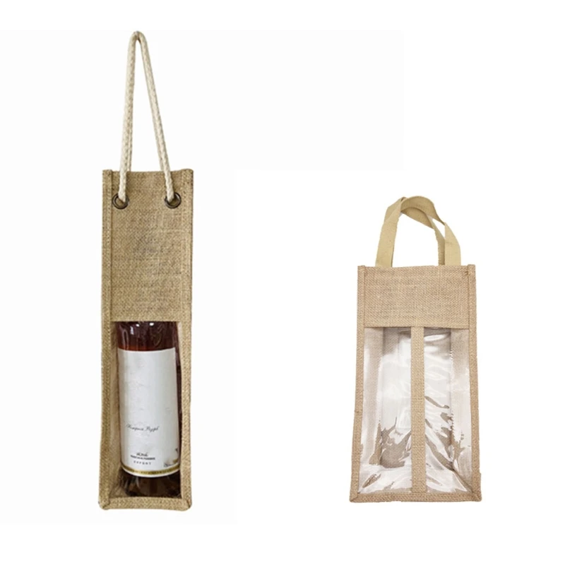 Jute Wine Carrier Reusable Burlap Tote Bags Clear Window with Handles Gift Bag Travel Storage Organizer for Wedding Holiday 6XDA
Jute Wine Carrier Reusable Burlap Tote Bags Clear Window with Handles Gift Bag Travel Storage Organizer for Wedding Holiday 6XDA
