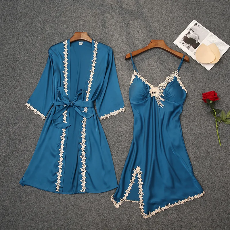 2 Piece Bride Wedding Robe Set Gift Lace Sexy Women Nightwear Faux Silk Sleepwear Kimono Gown Lace Nightwear Home Dressing Gown
2 Piece Bride Wedding Robe Set Gift Lace Sexy Women Nightwear Faux Silk Sleepwear Kimono Gown Lace Nightwear Home Dressing Gown