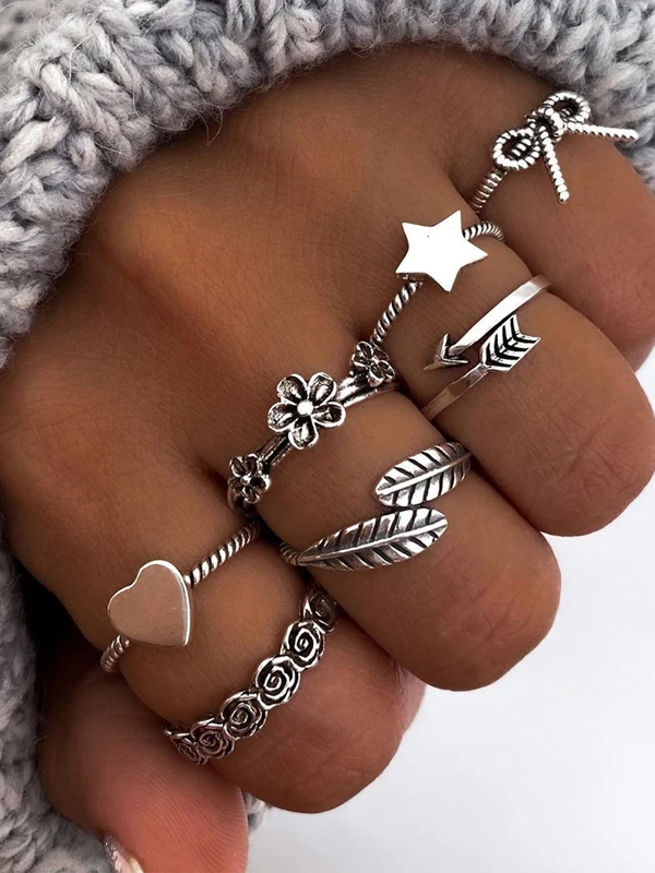 Vintage Silver Color Heart Flower Star Finger Ring Set for Women Geometric Ethnic Metal Knuckle Rings Female Fashion Jewelry
Vintage Silver Color Heart Flower Star Finger Ring Set for Women Geometric Ethnic Metal Knuckle Rings Female Fashion Jewelry