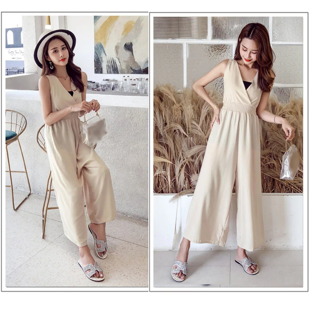 Summer Women Jumpsuit Elastic Waist Fashion Sleeveless Wide Leg Pleated Beach Loose Ladies Elegant Holiday V Neck
Summer Women Jumpsuit Elastic Waist Fashion Sleeveless Wide Leg Pleated Beach Loose Ladies Elegant Holiday V Neck