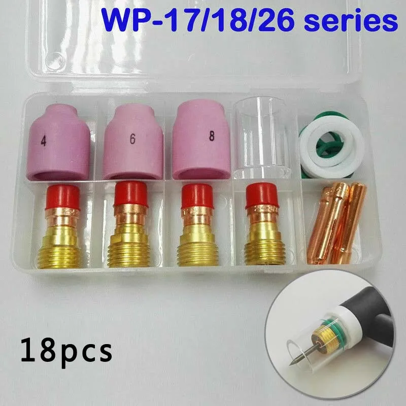 18pcs TIG Stubby Gas Lens Ceramic Nozzle + Heat Cup Kit WP17/18/26 2.4mm 3/32inch High Temperature Resistant O-rings Tool Parts
18pcs TIG Stubby Gas Lens Ceramic Nozzle + Heat Cup Kit WP17/18/26 2.4mm 3/32inch High Temperature Resistant O-rings Tool Parts