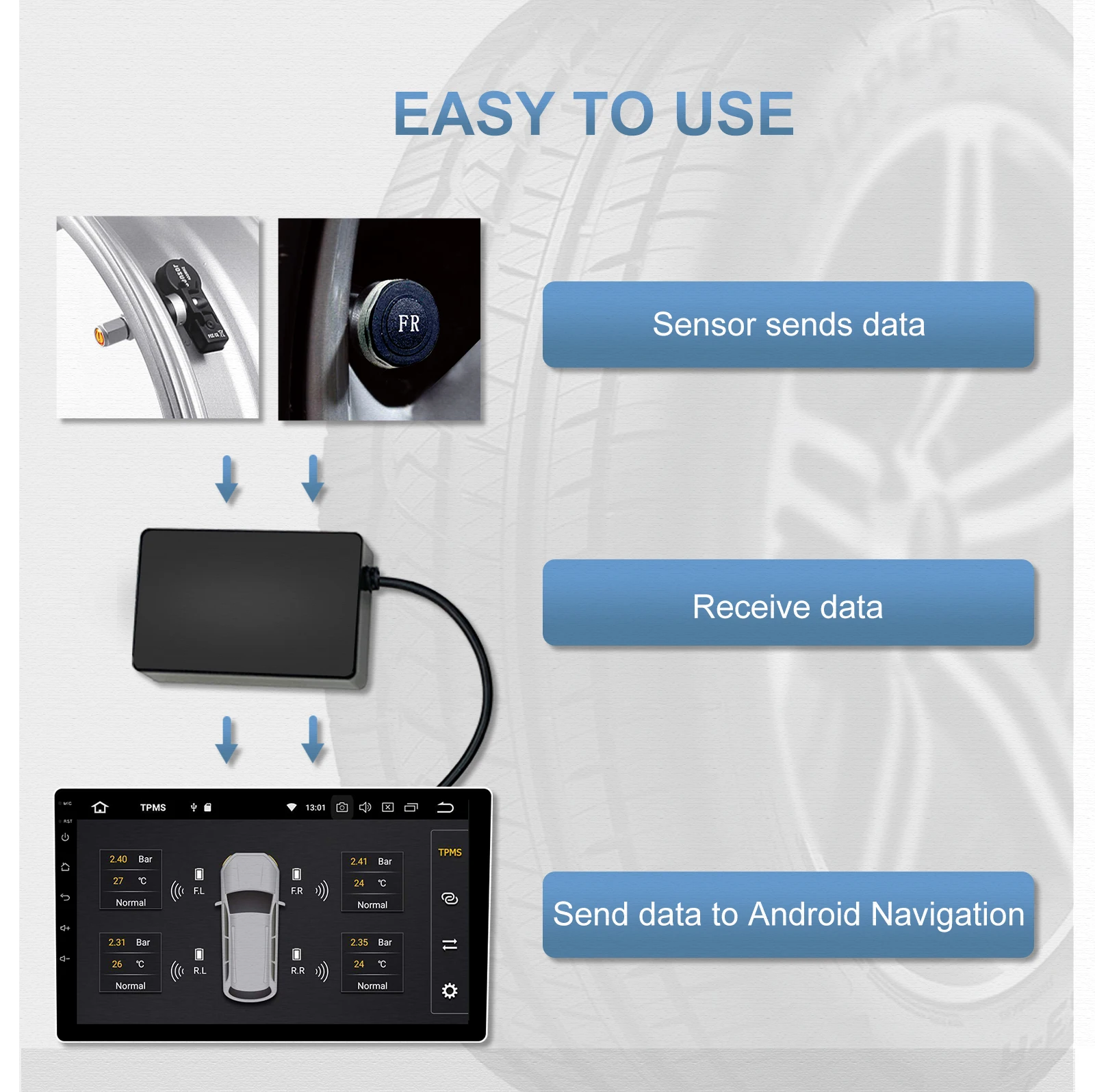 Dasaita TPMS external Universal USB Android System for Car Alarm Tire Pressure Monitoring System Diagnostic-tool Bar and PSI
Dasaita TPMS external Universal USB Android System for Car Alarm Tire Pressure Monitoring System Diagnostic-tool Bar and PSI