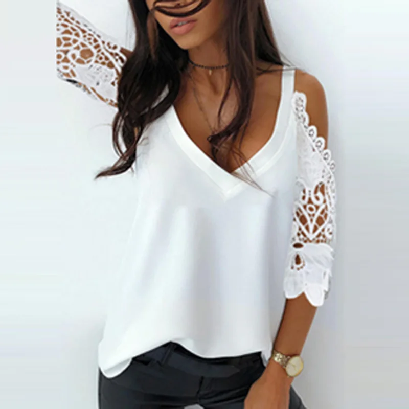 2021 Spring 3/4 Sleeve Lace Women T Shirt Summer Embroidered V-neck Strappy Tops Pullover Elegant Solid Office Lady Tee Shirts
2021 Spring 3/4 Sleeve Lace Women T Shirt Summer Embroidered V-neck Strappy Tops Pullover Elegant Solid Office Lady Tee Shirts