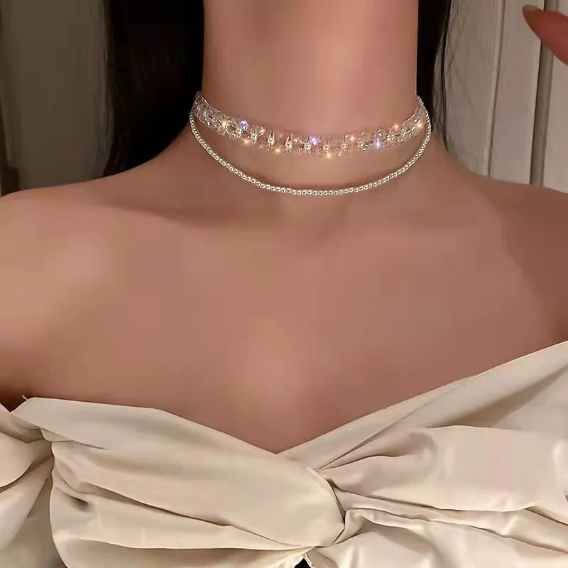 Hip hop personality pearl Crystal double necklace clavicle chain choker Net red temperament design collar free shipping
Hip hop personality pearl Crystal double necklace clavicle chain choker Net red temperament design collar free shipping