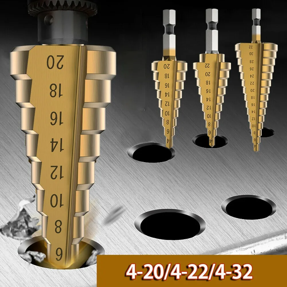 3pcs HSS Steel Step Cone Drill Titanium Bit Set Hole Cutter 4-20/22/32mm Drilling Power Tools Metal High Speed Steel Wood Hole
3pcs HSS Steel Step Cone Drill Titanium Bit Set Hole Cutter 4-20/22/32mm Drilling Power Tools Metal High Speed Steel Wood Hole