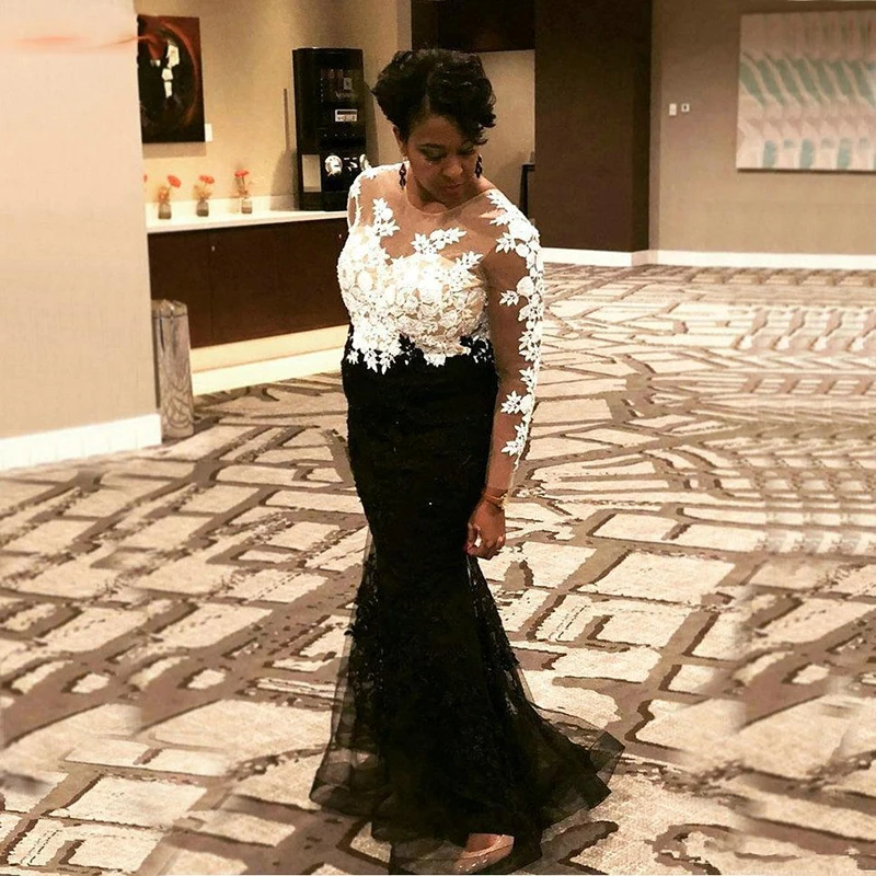 Black and White Evening Dresses Mermaid O-Neck Appliques Lace Long Sleeves Prom Gown Mother of the Bride Dress Party Formal Gown
Black and White Evening Dresses Mermaid O-Neck Appliques Lace Long Sleeves Prom Gown Mother of the Bride Dress Party Formal Gown
