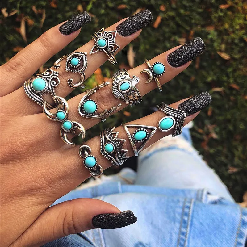 11pcs/Lot Retro Personality Jewelry Exaggerated Geometric Gemstone Ring Moon Heart Owl Turquoise Fashion Popular New Accessories
11pcs/Lot Retro Personality Jewelry Exaggerated Geometric Gemstone Ring Moon Heart Owl Turquoise Fashion Popular New Accessories