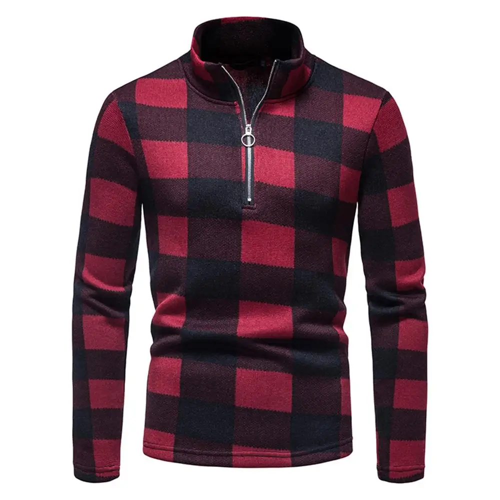 Stand Half Open Collar Sweaters Zipper Slim Men's Thicken Sweater Plaid Long Sleeve Jumper Autumn Winter Tops Pullovers
Stand Half Open Collar Sweaters Zipper Slim Men's Thicken Sweater Plaid Long Sleeve Jumper Autumn Winter Tops Pullovers