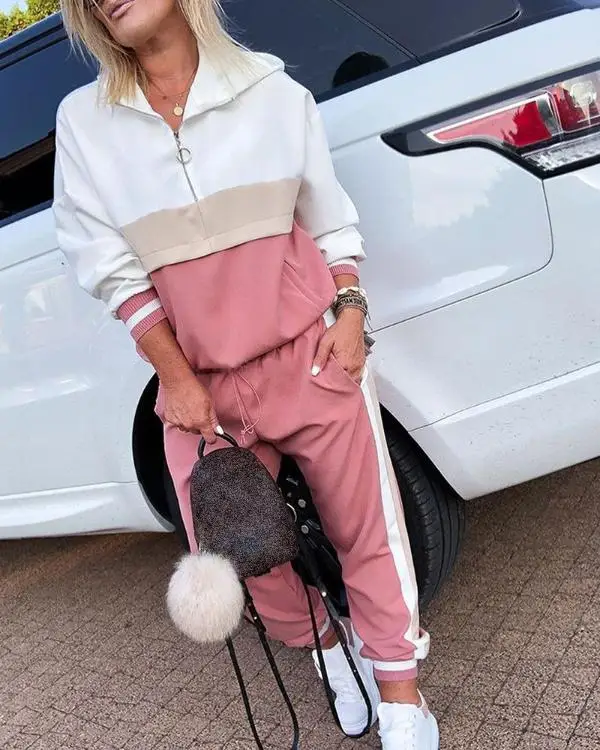 Colorblock Zipped Hooded Top & Drawstring Design Pant Sets Women Casual Loose Hoodies Sweatpants Two Piece Set Spring Tracksuits
Colorblock Zipped Hooded Top & Drawstring Design Pant Sets Women Casual Loose Hoodies Sweatpants Two Piece Set Spring Tracksuits