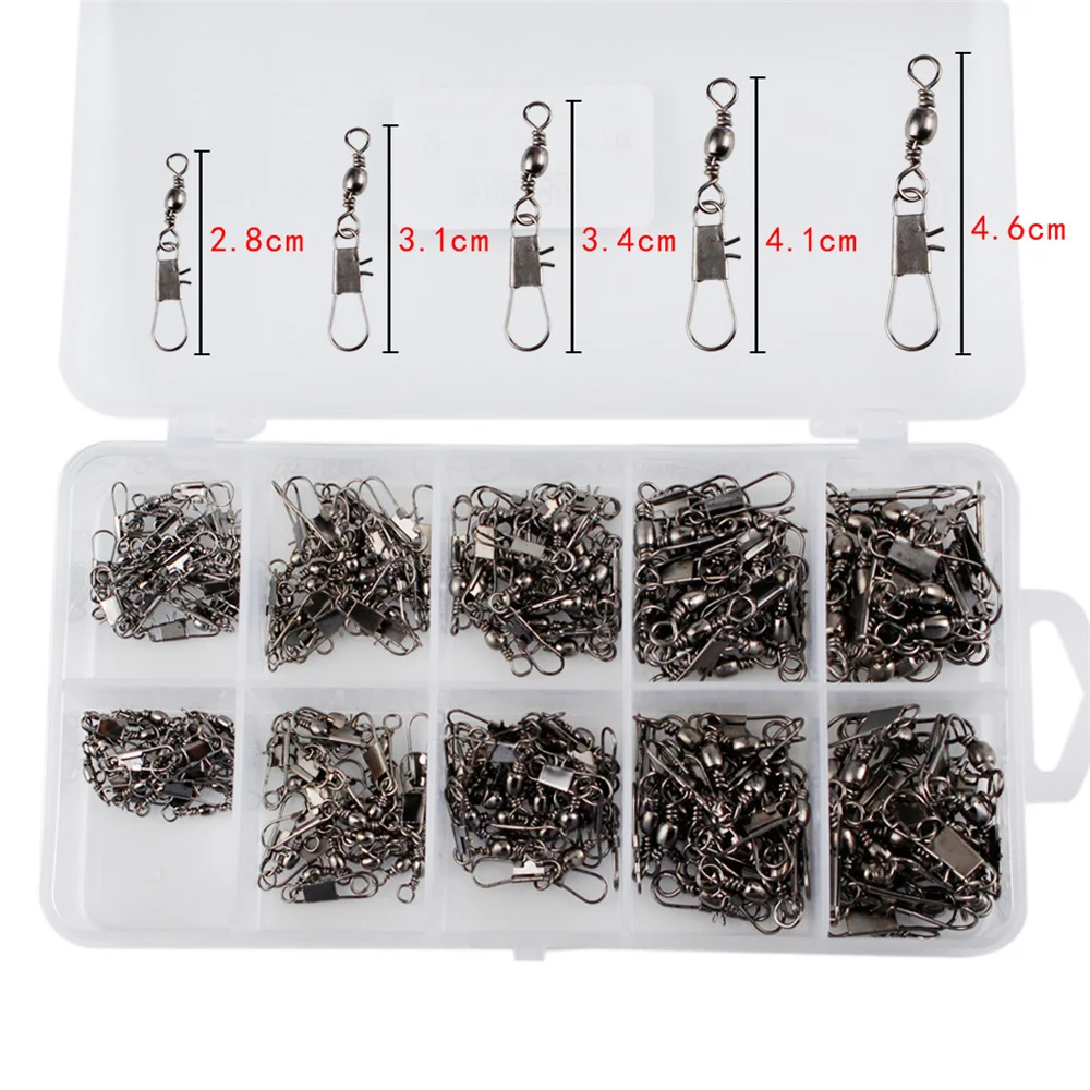 200Pcs/Box Fishing Connector Pin Bearing Rolling Swivel Stainless Steel with Snap Fishhook Lure Fishing Tackle Hook Accessories
200Pcs/Box Fishing Connector Pin Bearing Rolling Swivel Stainless Steel with Snap Fishhook Lure Fishing Tackle Hook Accessories