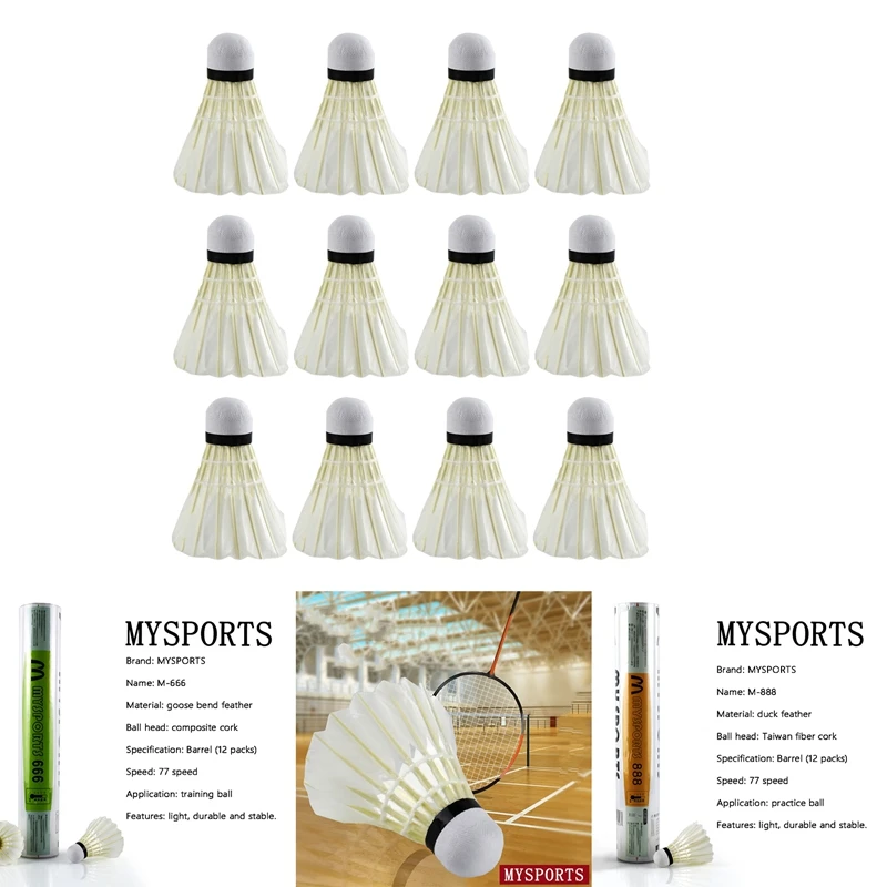 MYSPORTS Badminton Resistant Goose Feather Flight Stability Training Practice 12 Packs for Training Game Durable Balls
MYSPORTS Badminton Resistant Goose Feather Flight Stability Training Practice 12 Packs for Training Game Durable Balls