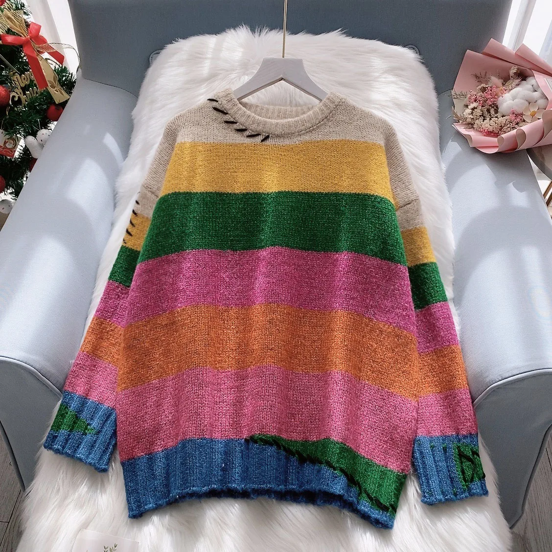 Rainbow Stripe Sweater Soft Autumn Winter New Loose Retro Sweater Pullover O Neck Harajuku Famale Knitted Jumpers J220
Rainbow Stripe Sweater Soft Autumn Winter New Loose Retro Sweater Pullover O Neck Harajuku Famale Knitted Jumpers J220
