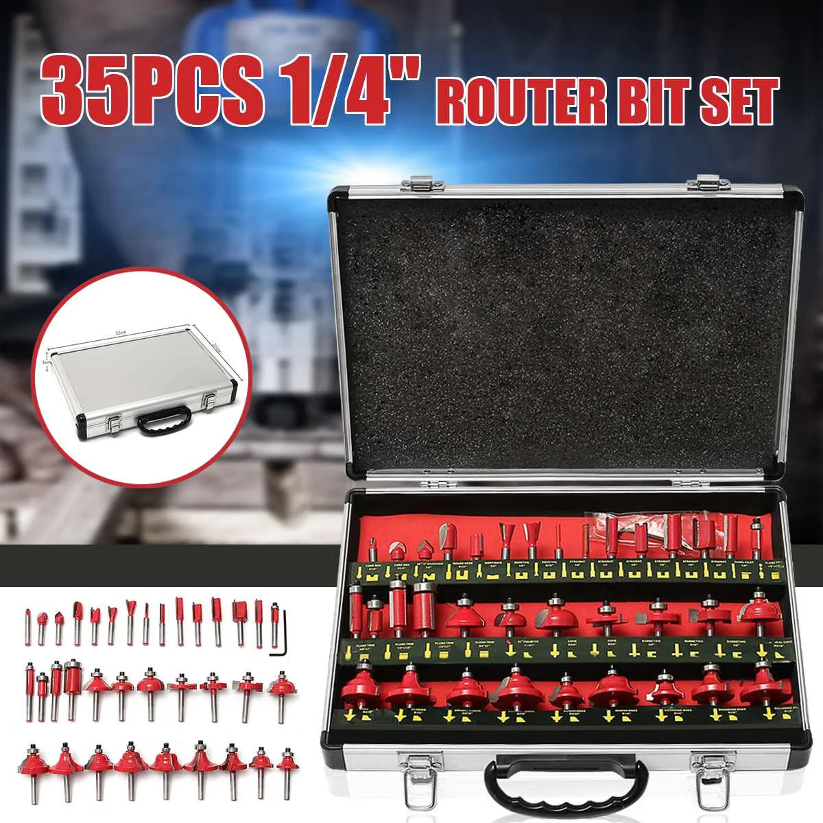 35Pcs 1/4 Inch 8mm Router Bit Set Trimming Straight Milling Cutter Wood Bit Tungsten Carbide Cutting Woodworking Trimming
35Pcs 1/4 Inch 8mm Router Bit Set Trimming Straight Milling Cutter Wood Bit Tungsten Carbide Cutting Woodworking Trimming