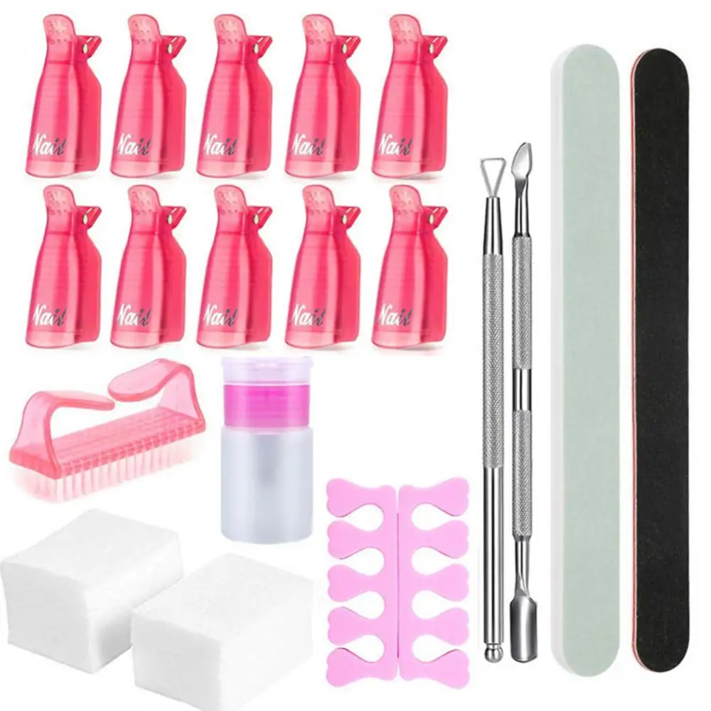 1 Set Nail Gel Polish Remover Clips Brush Pad Cuticle Pusher File Bottle Tools UV Gel Soak Off Cap Varnish Manicure Removal Tool
1 Set Nail Gel Polish Remover Clips Brush Pad Cuticle Pusher File Bottle Tools UV Gel Soak Off Cap Varnish Manicure Removal Tool