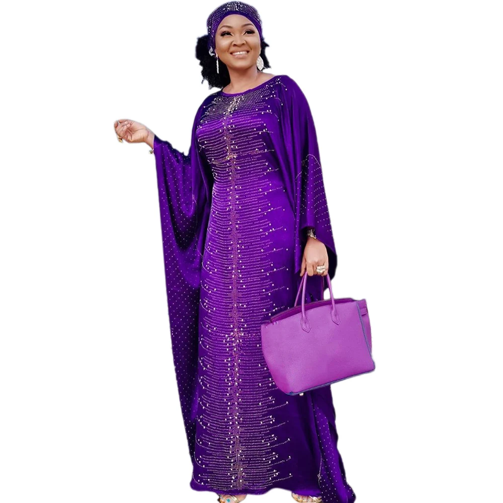 Exotic African Women Customized Hot Drilling and Beading Silk Satin Round Neck Wide Bat Sleeve Robe with Headscarf
Exotic African Women Customized Hot Drilling and Beading Silk Satin Round Neck Wide Bat Sleeve Robe with Headscarf
