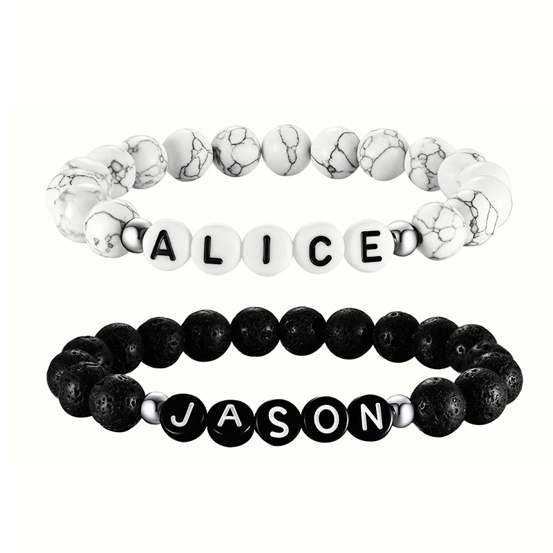 Custom Name Love Couple Bead Bracelet with DIY 26 Letters,Black White Stone Charm Wristband for Women Men Keepsake Gift Jewelry
Custom Name Love Couple Bead Bracelet with DIY 26 Letters,Black White Stone Charm Wristband for Women Men Keepsake Gift Jewelry