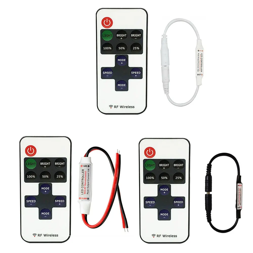 

DC5-24V Mini 11Keys LED Dimmer Controller DC/Wire with RF Remote Wireless for 5050 5730 3528 5054 5630 Single Color Strip Light