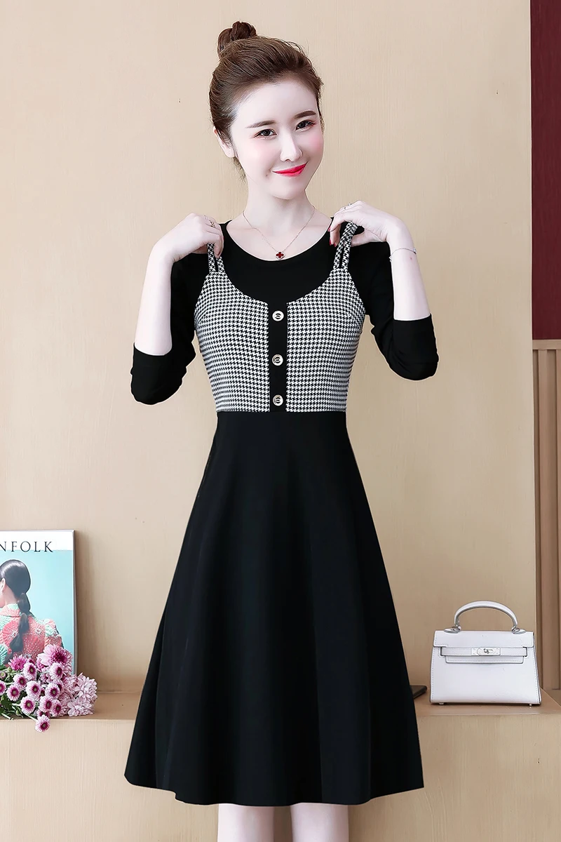 COIGARSAM 5XL Plus Size Patchwork Women one-piece dress korean Spring Dresses 9373 
COIGARSAM 5XL Plus Size Patchwork Women one-piece dress korean Spring Dresses 9373