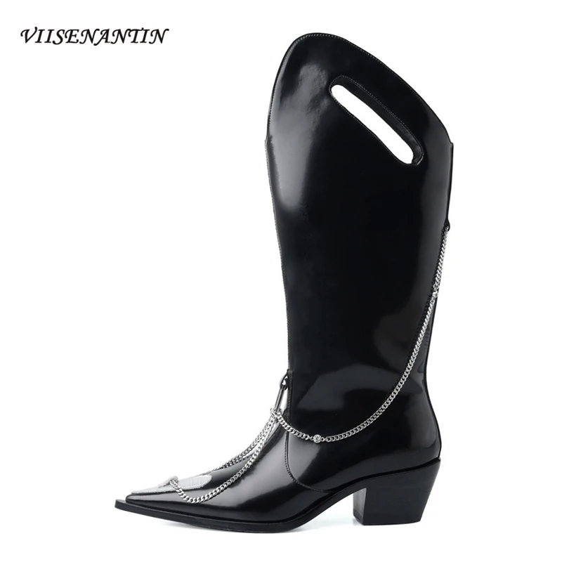 Handsome Metal Chain Long Boots Pointed Thick with Love All-match Temperament Knight Boots Personalized Western Cowboy Boots
Handsome Metal Chain Long Boots Pointed Thick with Love All-match Temperament Knight Boots Personalized Western Cowboy Boots
