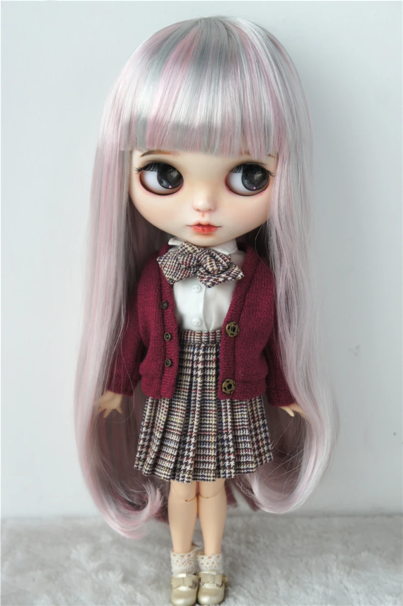 

JD319B 10-11inch 26-28cm Long Straight with curls tails full Bangs Synthetic mohair BJD wigs Blythes Doll accessories