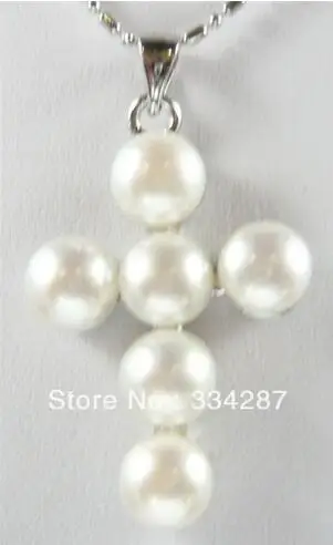 

2COLOR 8-9MM WHITE & BLACK FRESHWATER PEARL CROSS PENDANT NECKLACE + FREE CHAIN