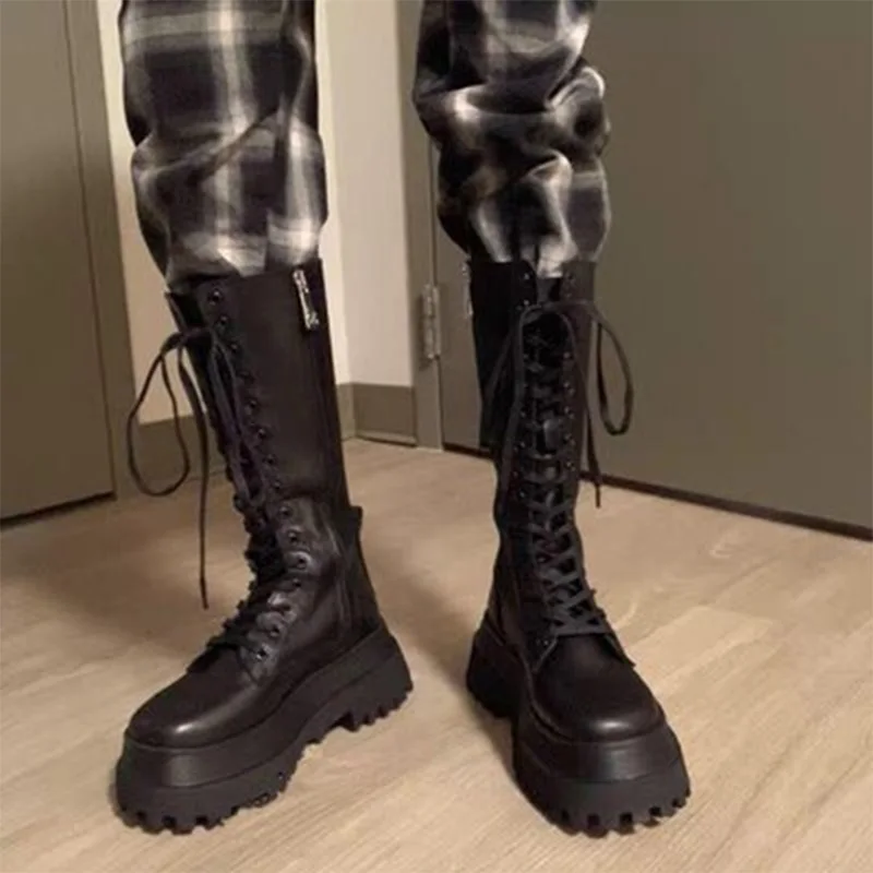 Women Platform Motorcycle Boots Woman Fashion Lace Up Zipper Mid Calf Boots Female Autumn Winter Cool Black Shoes Botas Mujer
Women Platform Motorcycle Boots Woman Fashion Lace Up Zipper Mid Calf Boots Female Autumn Winter Cool Black Shoes Botas Mujer
