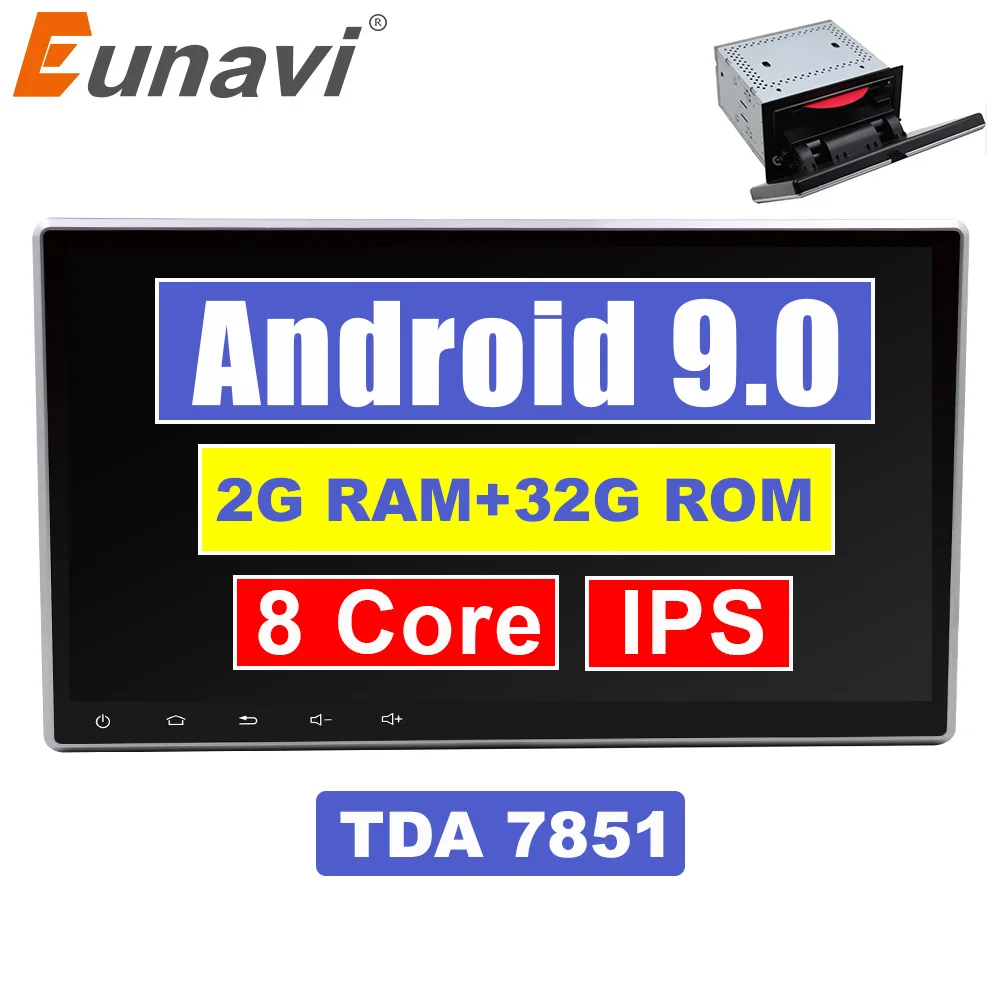 Eunavi 10 1 'ƈ Din Универсальный Android 9 0 автомобильный dvd плеер радио GPS навигация