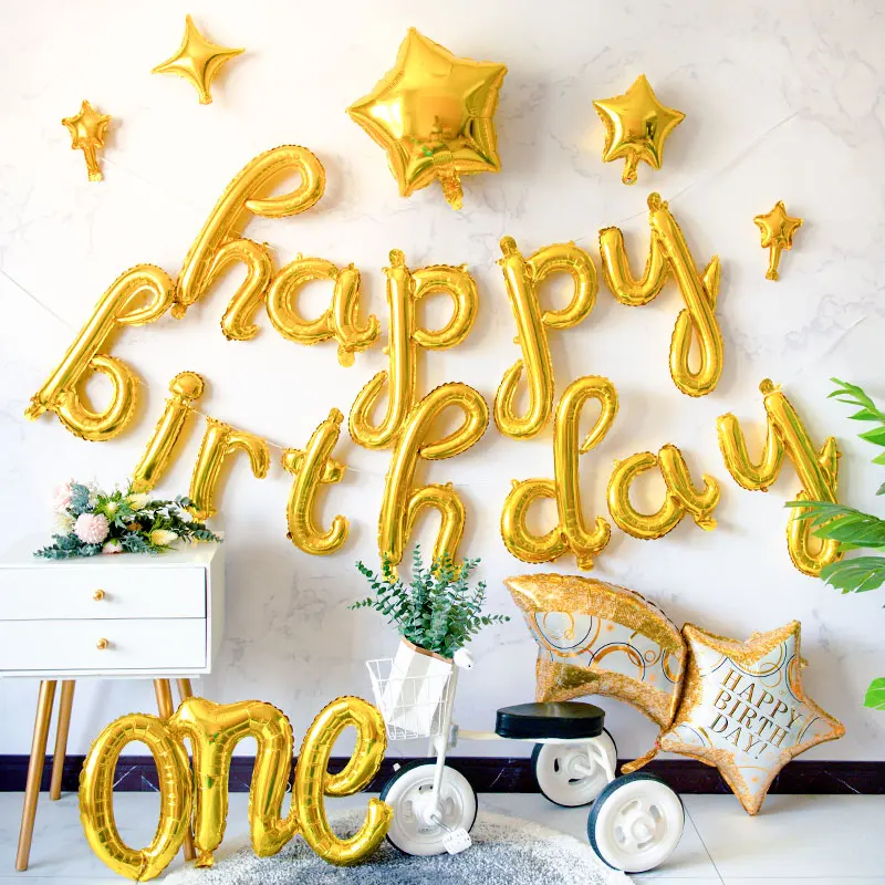 Gold Happy Birthday Letters Balloons Script Lowercase Conjoined Alphabet Foil Globos Birthday party Baby Shower banner Decor
Gold Happy Birthday Letters Balloons Script Lowercase Conjoined Alphabet Foil Globos Birthday party Baby Shower banner Decor