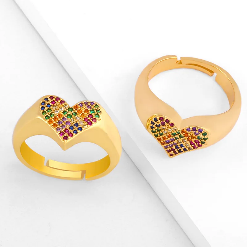 Women's Rings Colored Zircon Heart Rings Wall Inlay Colorful Zircon Party Gifts Charming Couple Rainbow Jewelry Accessories
Women's Rings Colored Zircon Heart Rings Wall Inlay Colorful Zircon Party Gifts Charming Couple Rainbow Jewelry Accessories