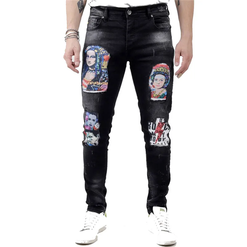 Men's Fashion Hi Street Printed Jeans Pants With Patchwork Streetwear Skinny Stretchy Denim Trousers Black Streetwear Bottom
Men's Fashion Hi Street Printed Jeans Pants With Patchwork Streetwear Skinny Stretchy Denim Trousers Black Streetwear Bottom