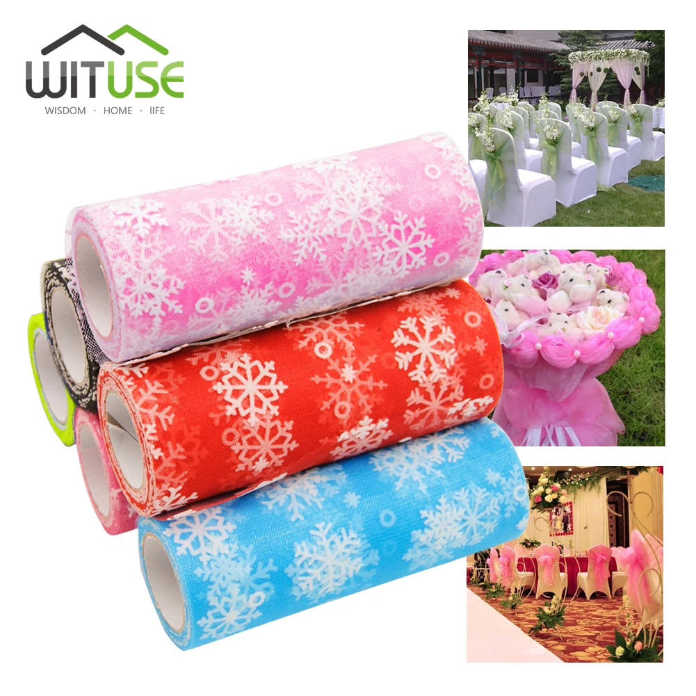 

15cm*10Yards Snowflake Printed Organza Tulle Rolls for Christmas Decoration Frozen Party Tutu Skirt Wedding Dress Supplies Decor