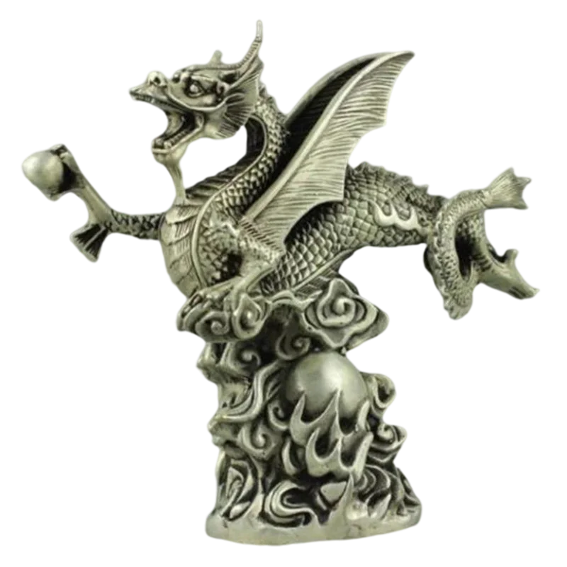

Художественная редкая сборная тибетская серебряная статуя дракона, аксессуары для украшения гостиной, скульптура, домашний декор, статуэт...