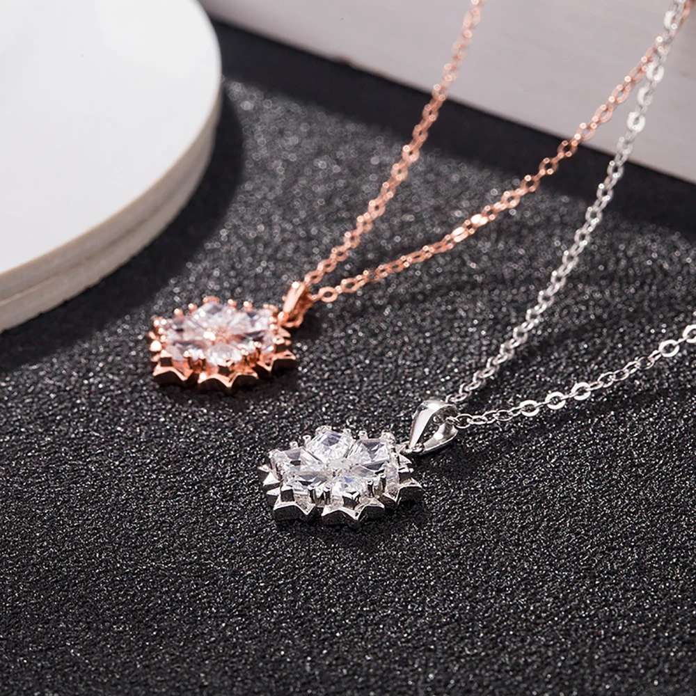 

NEW Snowflake Necklace S925 Sterling Silver Inlaid Zircon Pendant Diamond Clavicle Chain Simplicity For Women Accessories Gifts