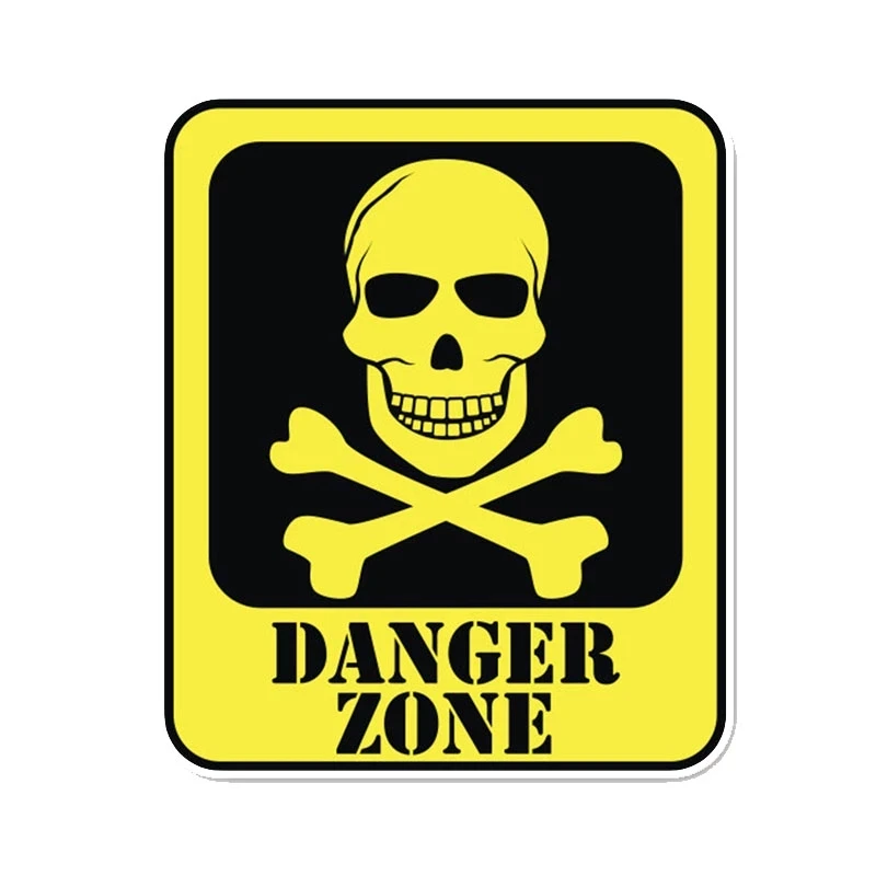 

S40477# Various Sizes PVC Decal Danger Zone Skull Head Car Sticker Waterproof on Bumper Rear Window Laptop