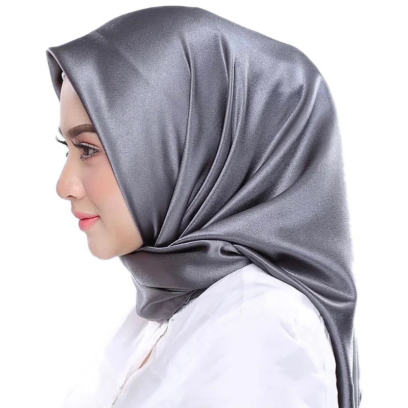 Женский Шелковый квадратный шарф Hijab 90*90 см атласные шарфы однотонные палантины