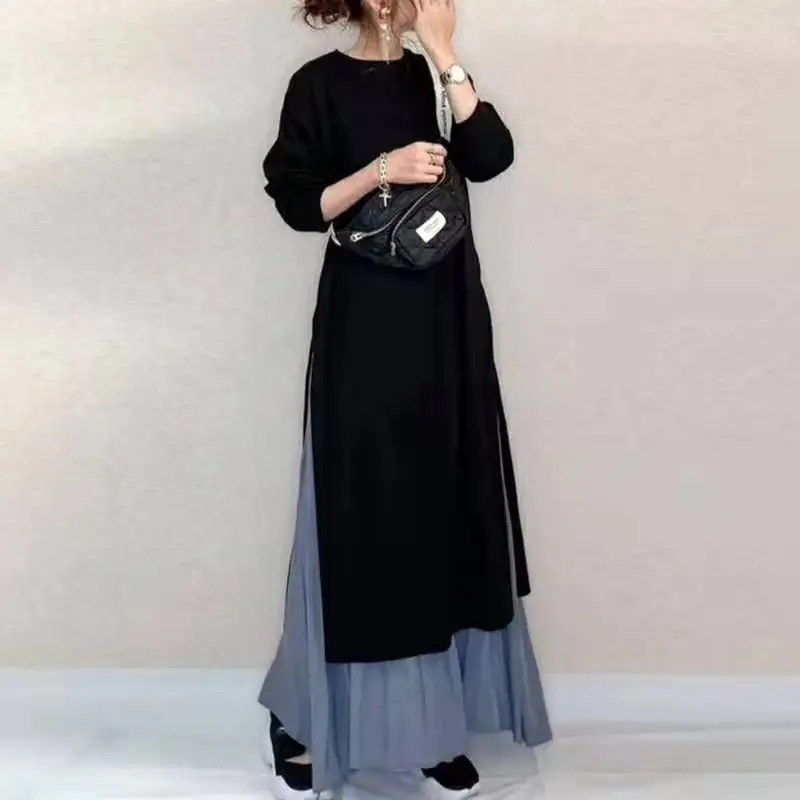 2021 Japanese Autumn New Two Piece Set Long Sleeve High Split Contrast Dress Long T-shirt Chiffon Skirt Pleated Skirt
2021 Japanese Autumn New Two Piece Set Long Sleeve High Split Contrast Dress Long T-shirt Chiffon Skirt Pleated Skirt