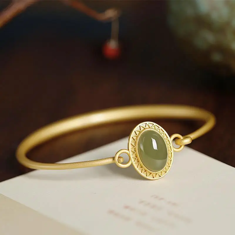 New Original Bracelet S925 Sterling Silver Natural Hetian Jade Ancient Gold Retro Opening Ethnic Highest-Ranking Imperial Concub
New Original Bracelet S925 Sterling Silver Natural Hetian Jade Ancient Gold Retro Opening Ethnic Highest-Ranking Imperial Concub