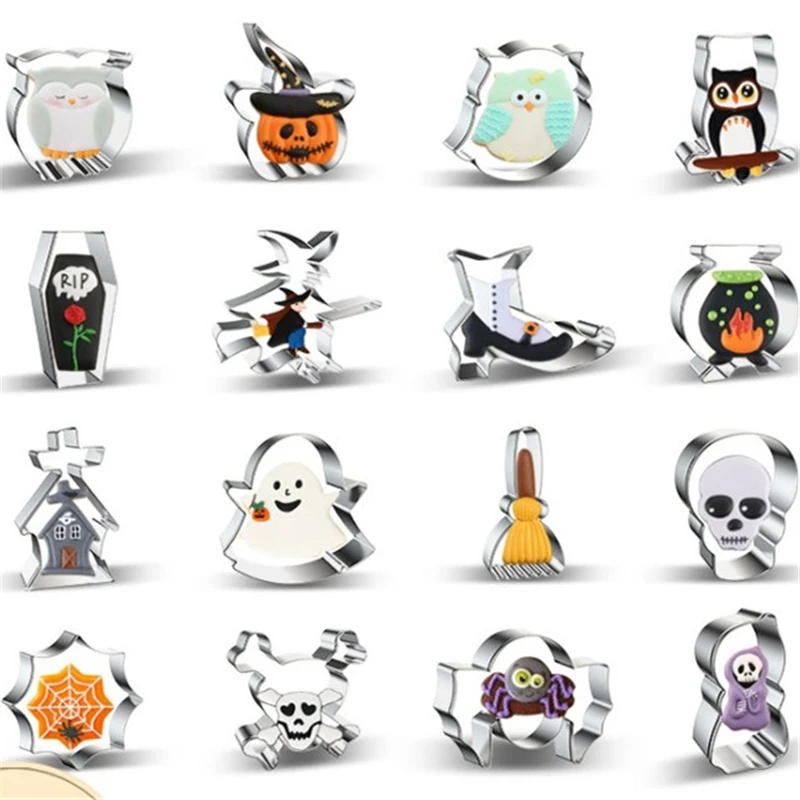 

16Kinds Halloween Stainless Steel Bat Ghost Cookie Cutter Cake Decorating Fondant Cutters Tool Cookies Biscoito Mold Baking Tool