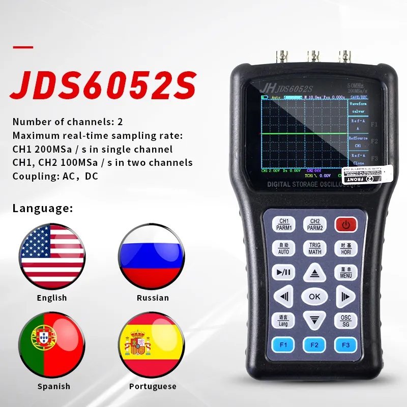 JDS6052S 2-channel Handheld Digital Oscilloscope Signal Generator 50MHZ 200MSa/s