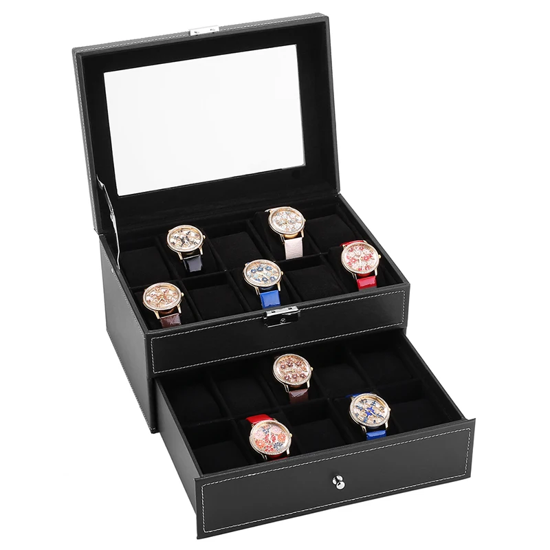 20 Grids Watch Storage Case Two Layer Glass Top Leather Watch Collection Box Organizer Lockable Display Jewelry Packaging Holder
20 Grids Watch Storage Case Two Layer Glass Top Leather Watch Collection Box Organizer Lockable Display Jewelry Packaging Holder