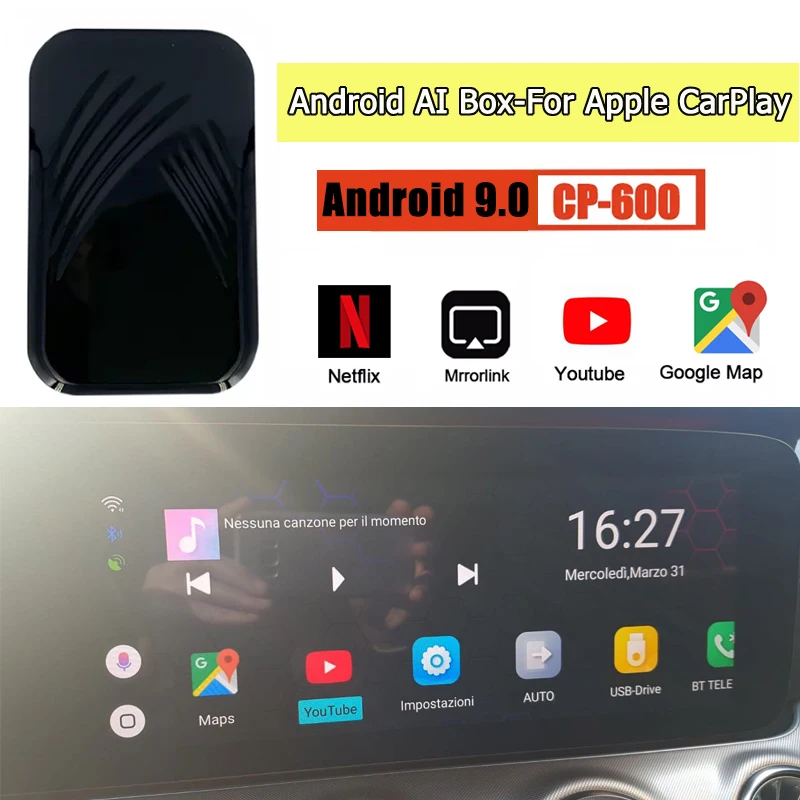 Wireless CarPlay AI Box New Android 9.0 Car Multimedia Player For Original Apple CarPlay Mirror Link Youtube CP-600 TV Box
Wireless CarPlay AI Box New Android 9.0 Car Multimedia Player For Original Apple CarPlay Mirror Link Youtube CP-600 TV Box