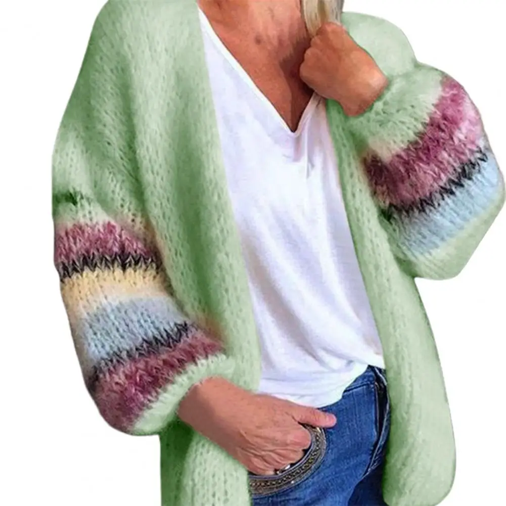 Women Elegant Stripe Cardigan V Neck Lantern Sleeve Autumn Winter Loose Ladies Casual Coat 2021
Women Elegant Stripe Cardigan V Neck Lantern Sleeve Autumn Winter Loose Ladies Casual Coat 2021
