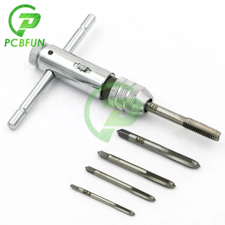 6Pcs/Set Adjustable 3-8mm T-Handle Ratchet Tap Wrench with M3-M8 Machine Screw Thread Metric Plug Machinist Tool | Электронные