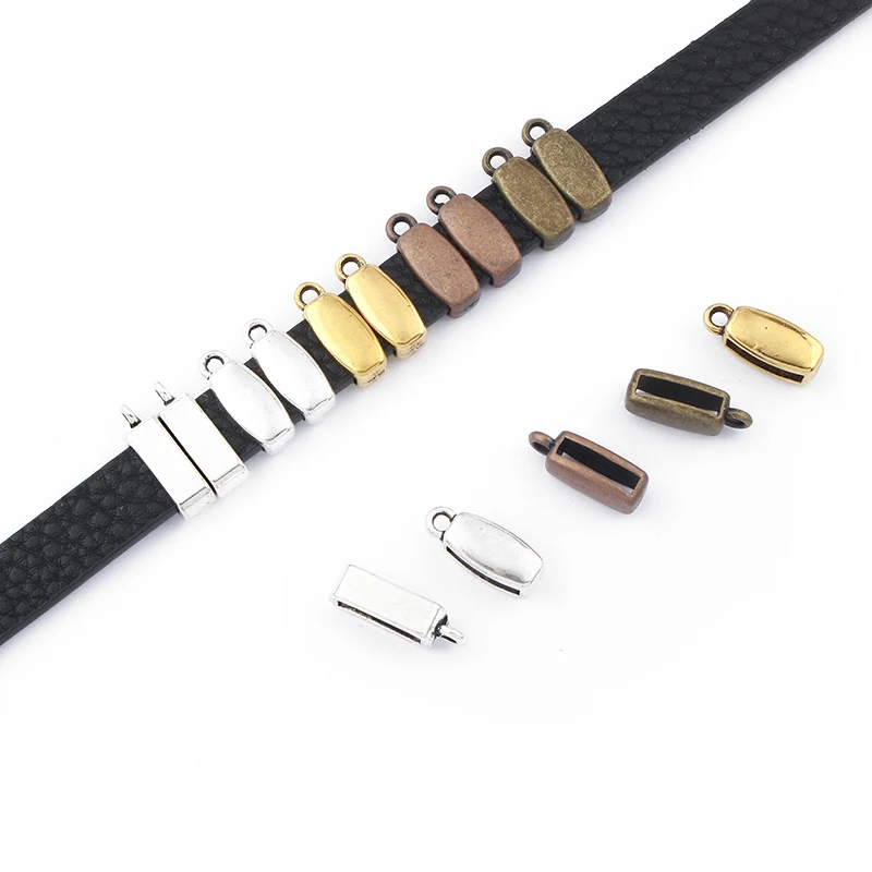 

20pcs Gold/Bronze/Silver Color Flat charms Holder Bail Slider Spacers 10x2mm For 5mm 10mm flat Leather Cord Bracelet Findings