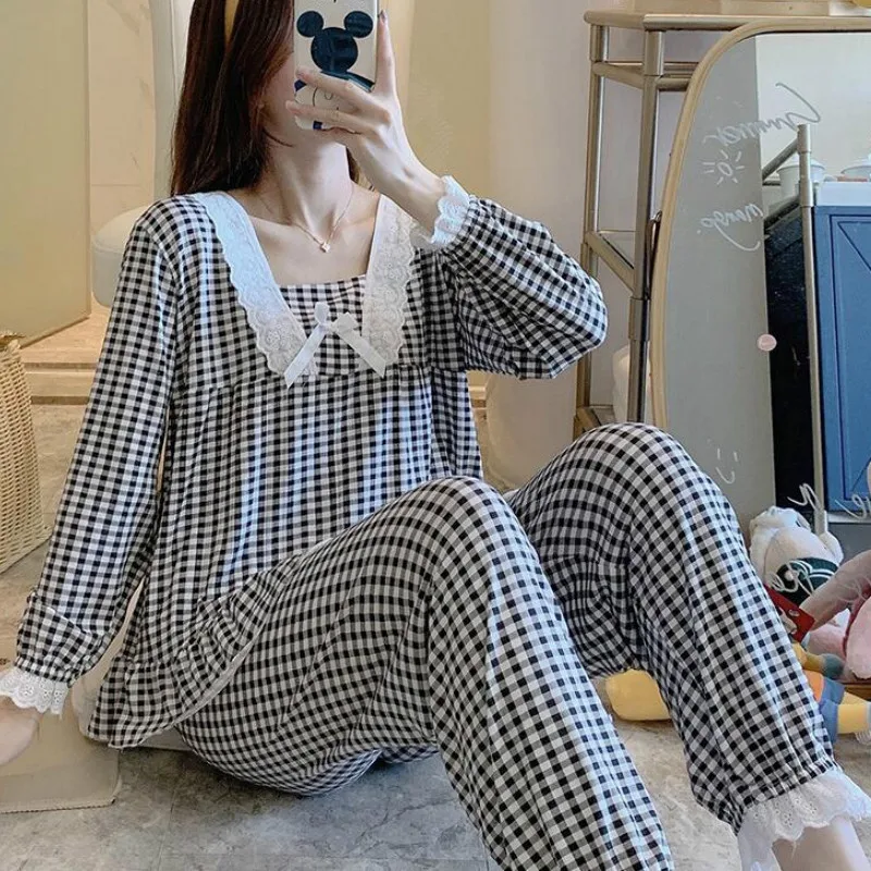 Pajama Sets Women Cotton Printed Trim Bow Full-length Princess Lovely Girl Nightwear Loose Trendy Comfortable Breathable Korean
Pajama Sets Women Cotton Printed Trim Bow Full-length Princess Lovely Girl Nightwear Loose Trendy Comfortable Breathable Korean