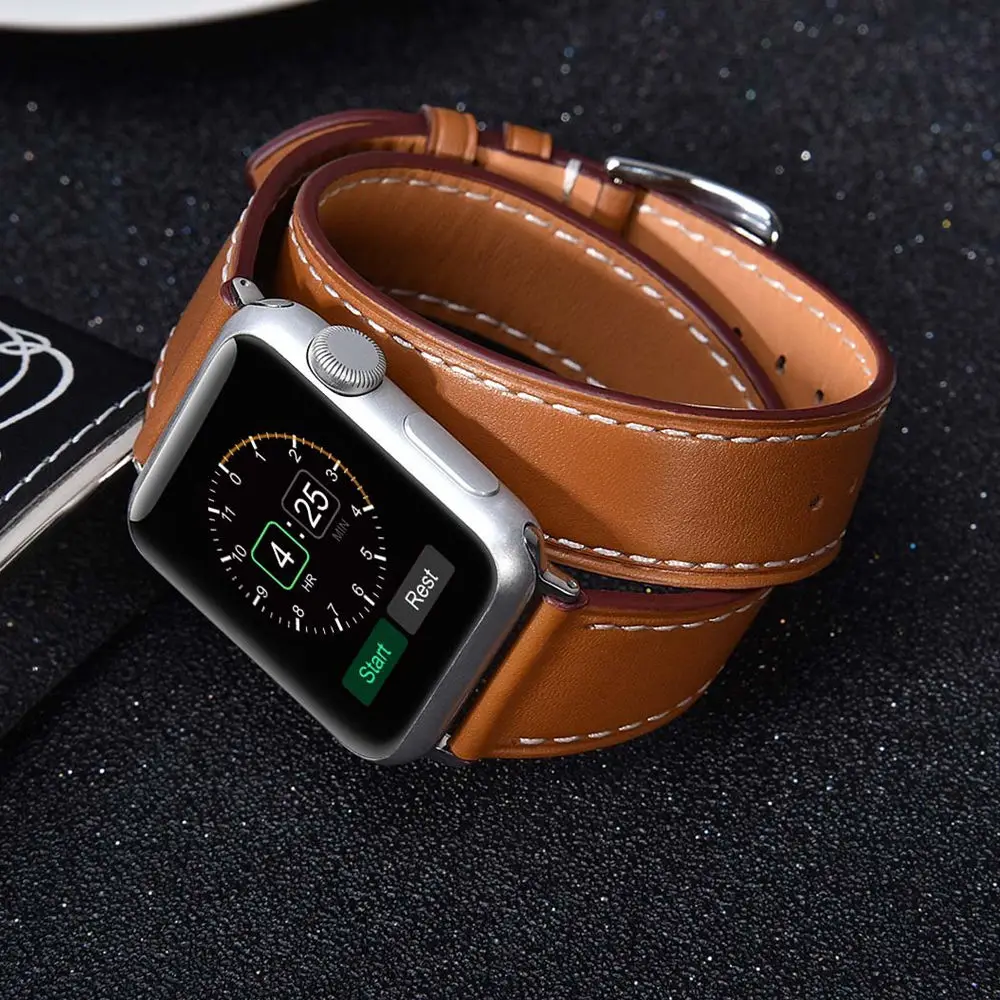 Double Tour Strap for Apple watch band 44mm/40mm 42mm/38mm Genuine Leather watchband belt bracelet iWatch series 5 4 3 se 6 7 
Double Tour Strap for Apple watch band 44mm/40mm 42mm/38mm Genuine Leather watchband belt bracelet iWatch series 5 4 3 se 6 7